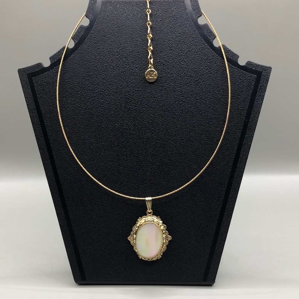 Vintage MoP pendant Anne Klein Necklace, Statement Glam Style.